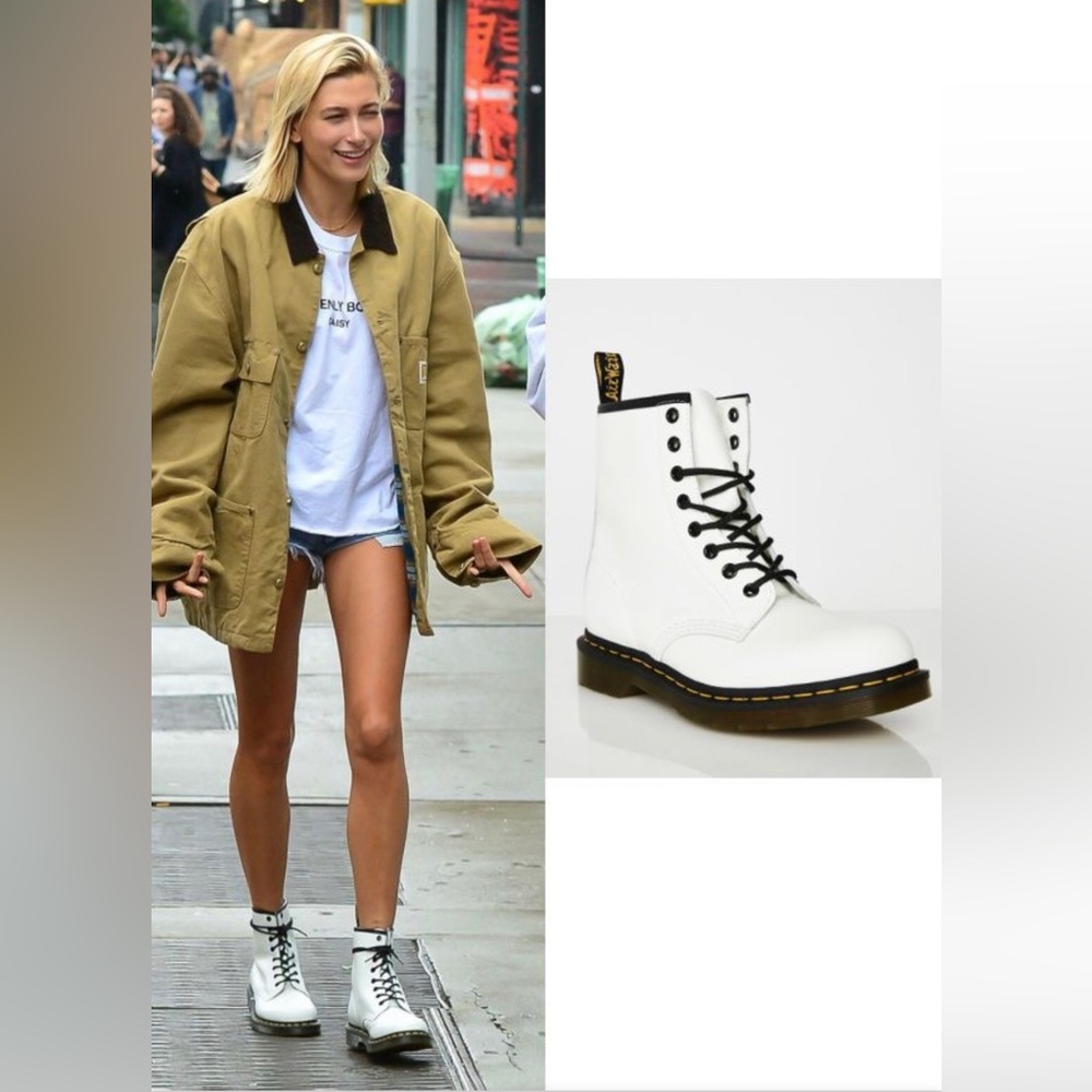 Dr Marten Ankle Boots 1460 White Side Zip Lace Up NWOB Size US L 7